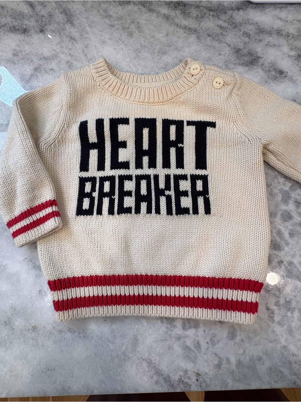 GAP Cream Knit 'Heart Breaker' Sweater with Red Stripes